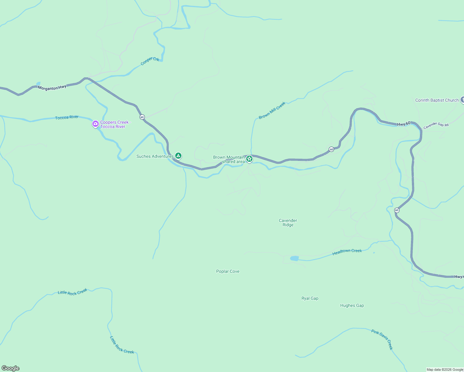 map of restaurants, bars, coffee shops, grocery stores, and more near 157 Brown Mountain Trail in Suches