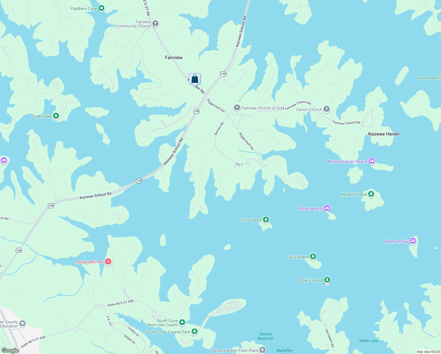 map of restaurants, bars, coffee shops, grocery stores, and more near 103 Southwind Bay Drive in Seneca