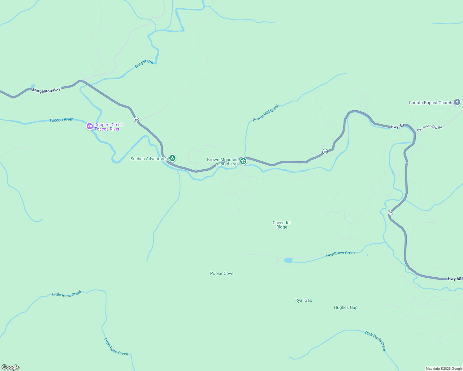 map of restaurants, bars, coffee shops, grocery stores, and more near 229 Brown Mountain Drive in Suches