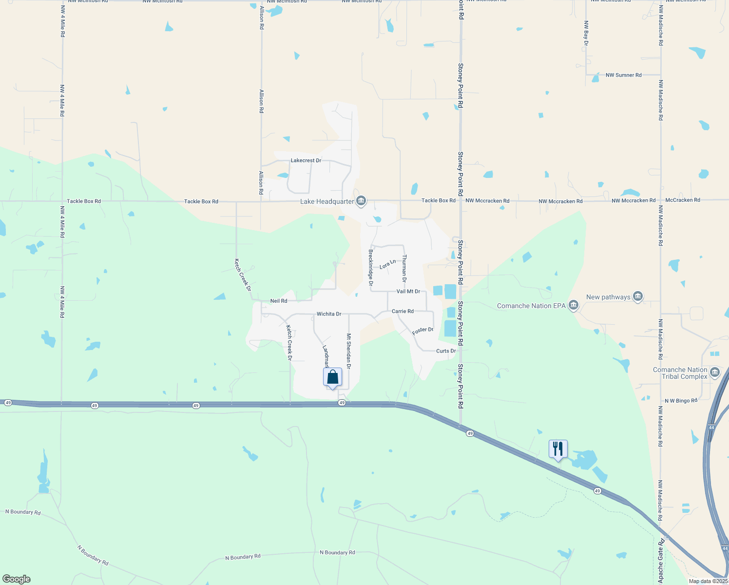 map of restaurants, bars, coffee shops, grocery stores, and more near 2 Breckinridge Dr in Lawton