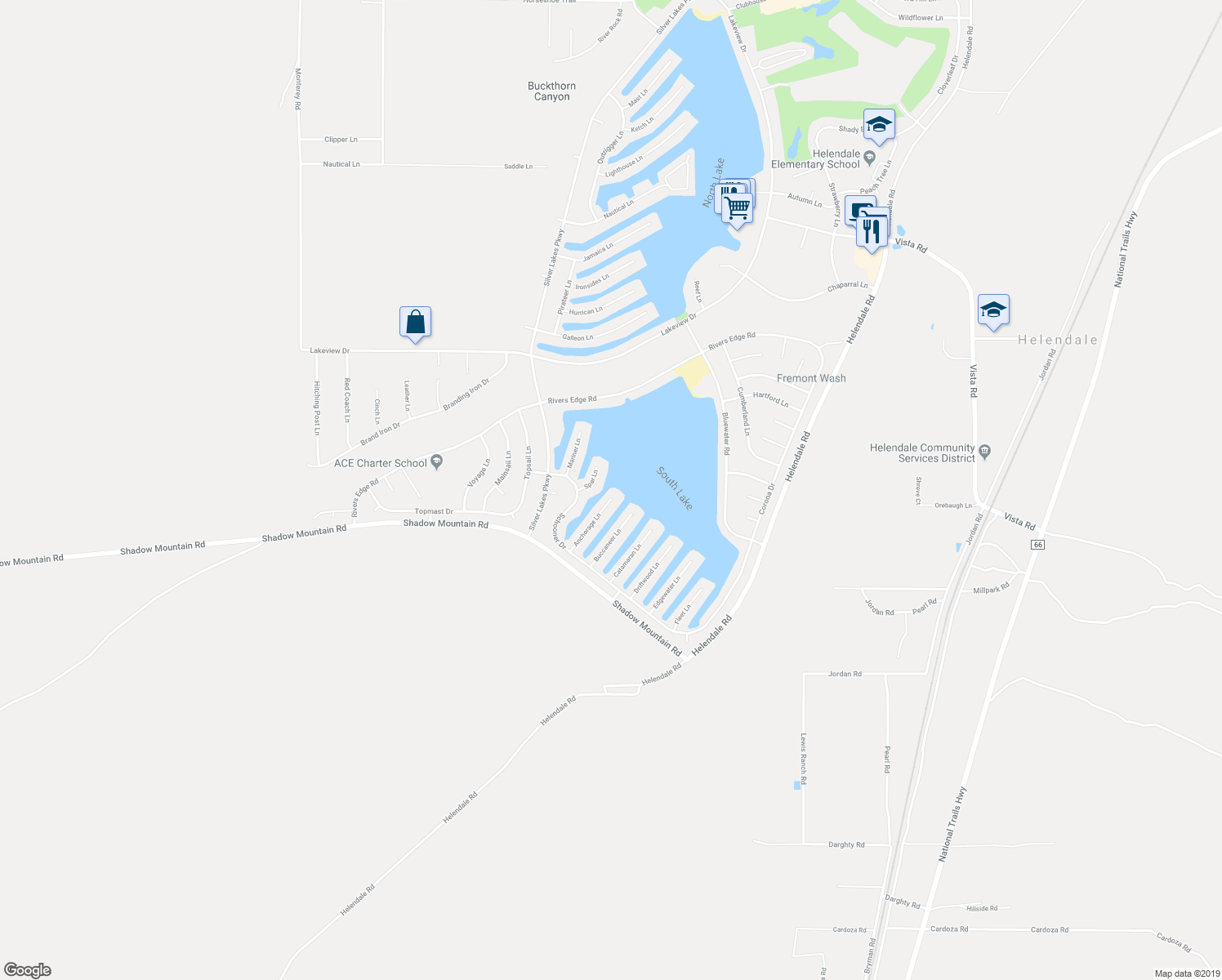 map of restaurants, bars, coffee shops, grocery stores, and more near 26538 Anchorage Lane in Helendale