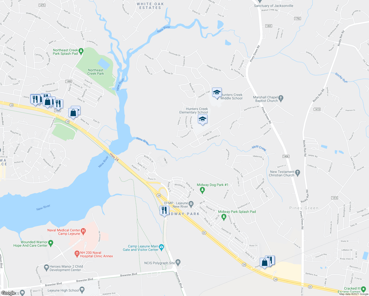 map of restaurants, bars, coffee shops, grocery stores, and more near 962 West Pueblo Drive in Jacksonville