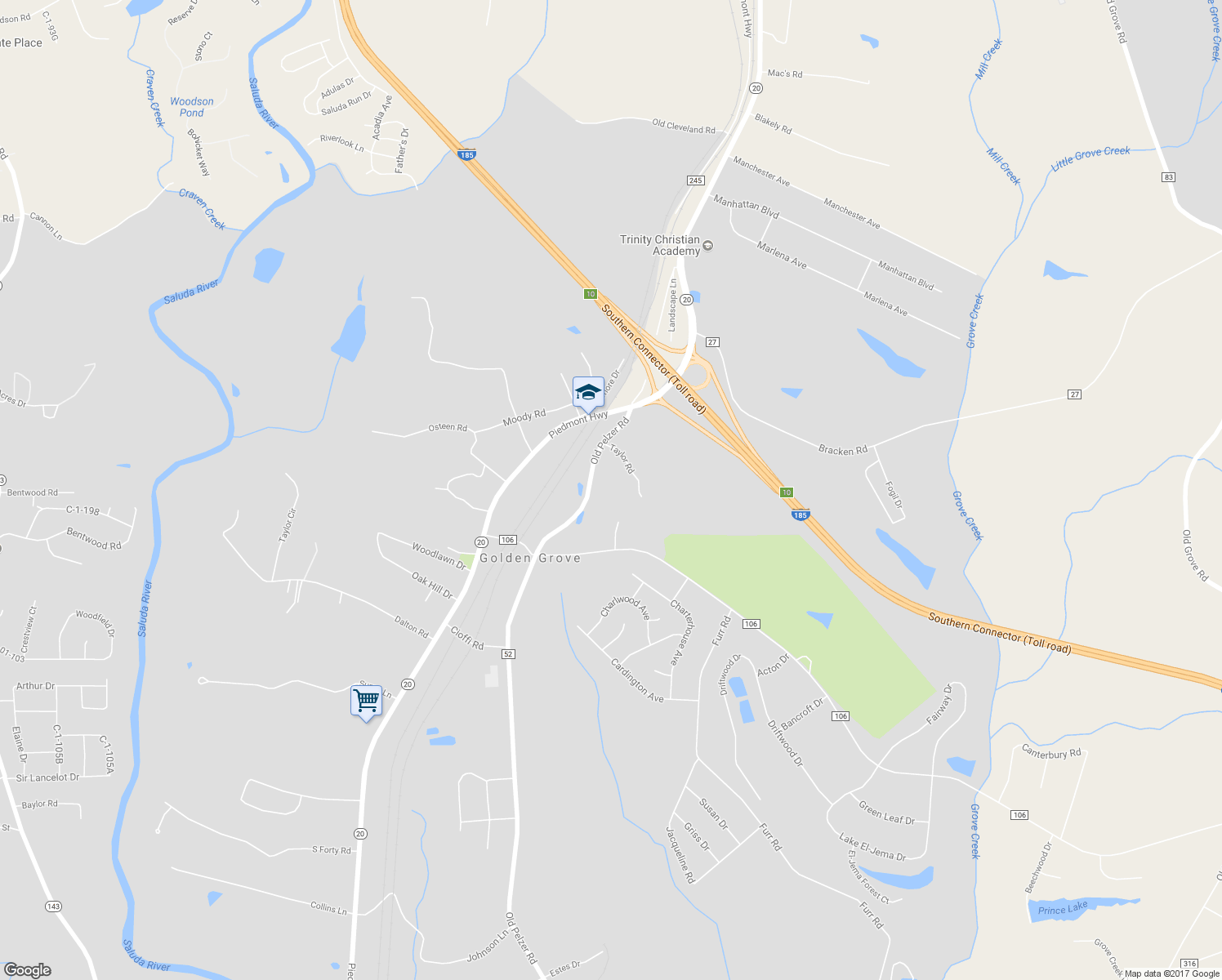 map of restaurants, bars, coffee shops, grocery stores, and more near 163 Old Pelzer Road in Piedmont