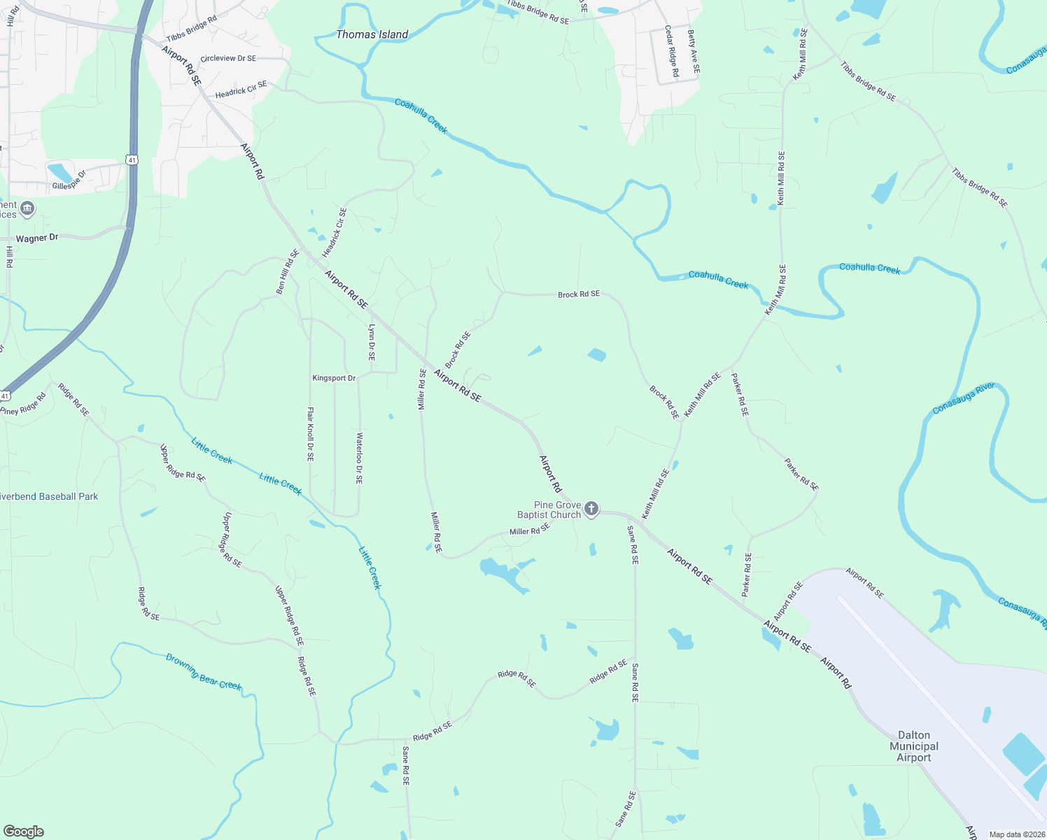 map of restaurants, bars, coffee shops, grocery stores, and more near 3880-3898 Airport Road Southeast in Dalton