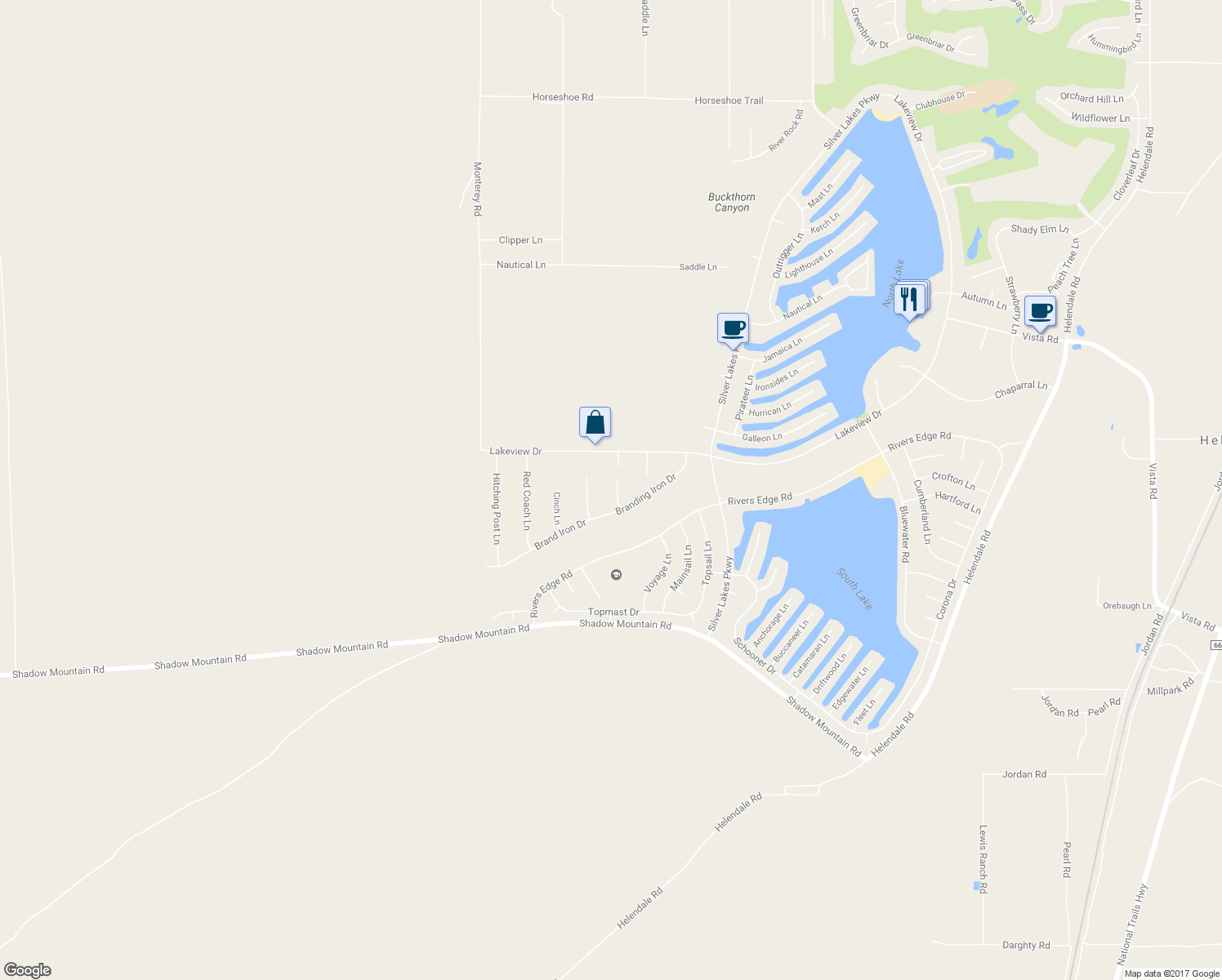 map of restaurants, bars, coffee shops, grocery stores, and more near 26768 Stirrup Lane in Helendale