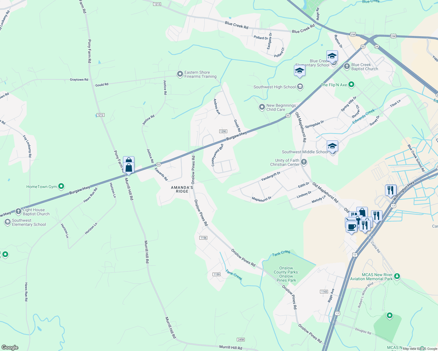 map of restaurants, bars, coffee shops, grocery stores, and more near 1922 Countrywood Boulevard in Jacksonville