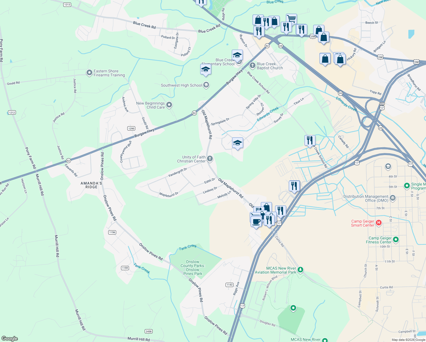 map of restaurants, bars, coffee shops, grocery stores, and more near 1252 Old Maplehurst Road in Jacksonville