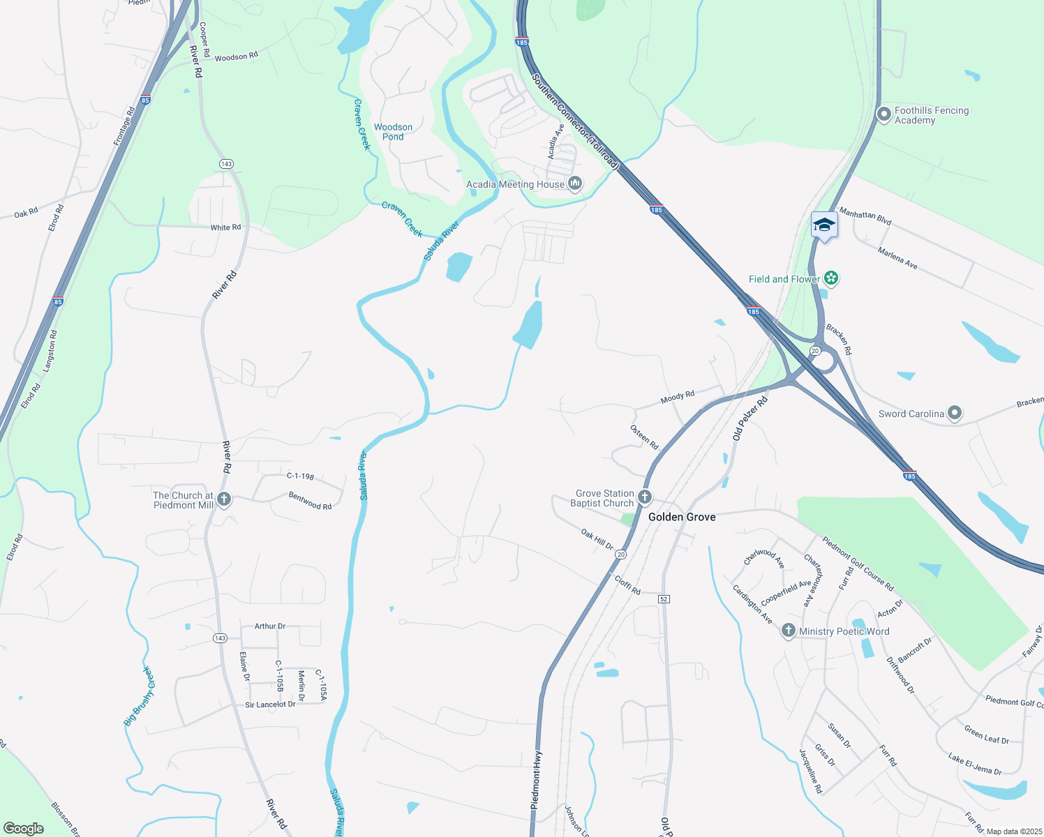 map of restaurants, bars, coffee shops, grocery stores, and more near in Powdersville