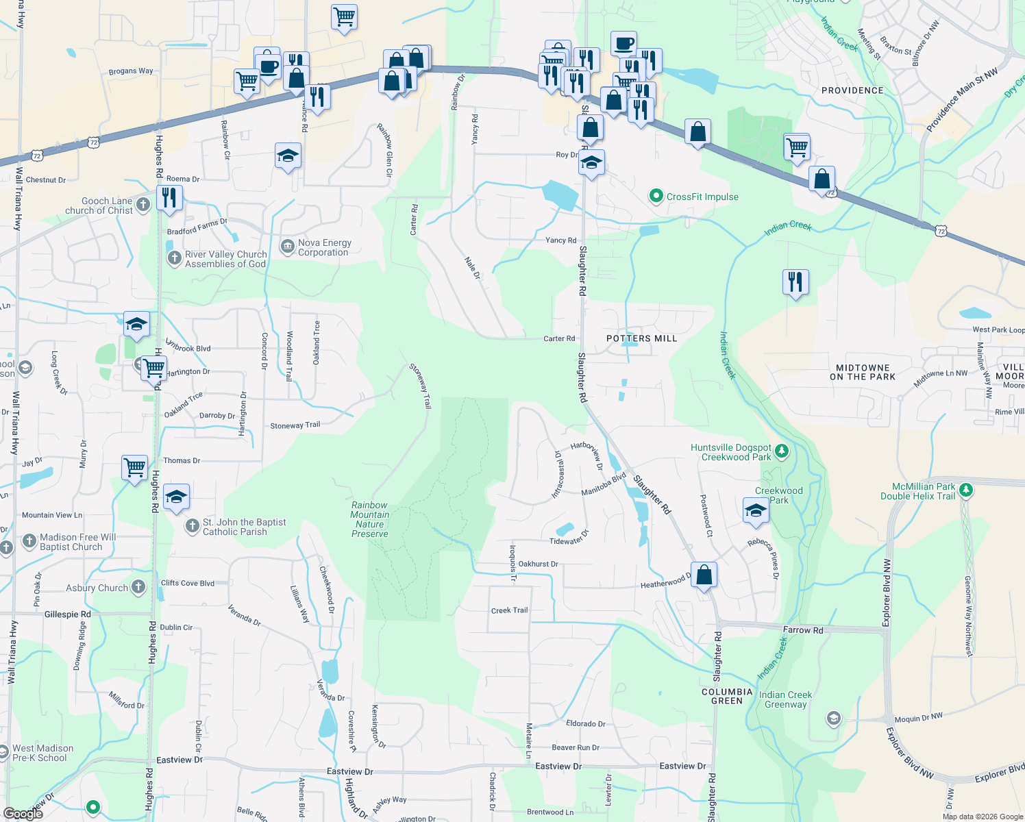 map of restaurants, bars, coffee shops, grocery stores, and more near 162 Intracoastal Drive in Madison