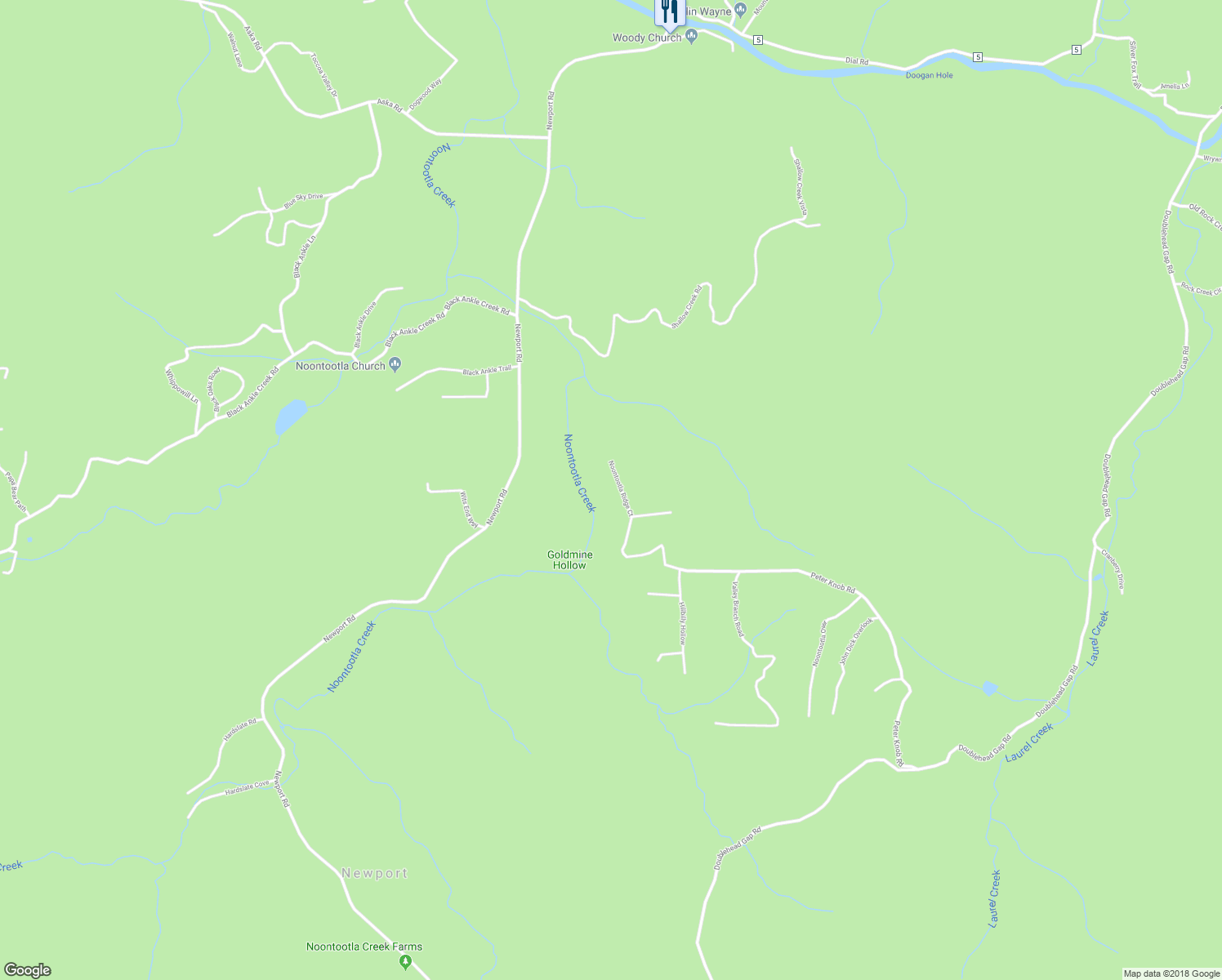 map of restaurants, bars, coffee shops, grocery stores, and more near 109 Noontootla Ridge Court in Blue Ridge