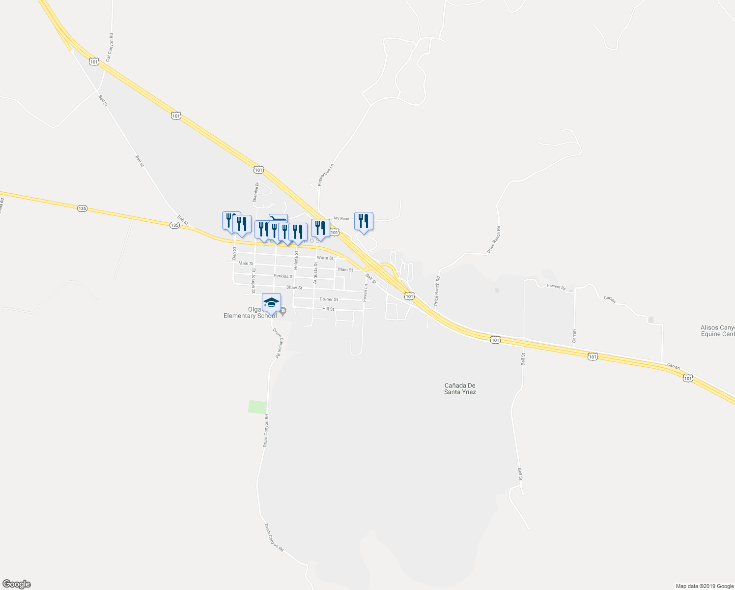 map of restaurants, bars, coffee shops, grocery stores, and more near 821 Coiner Court in Los Alamos