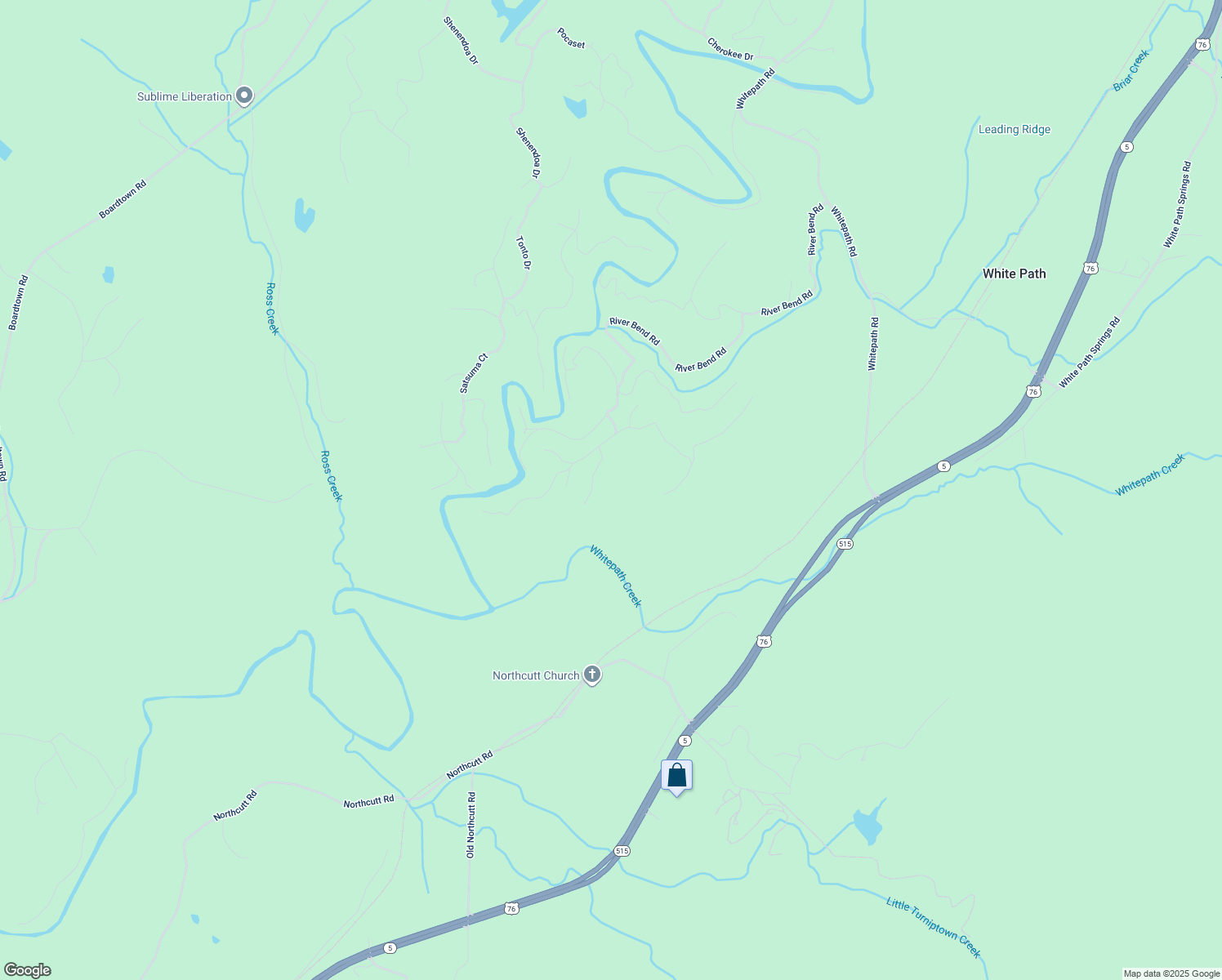 map of restaurants, bars, coffee shops, grocery stores, and more near 1-299 River Ranch Road in Ellijay