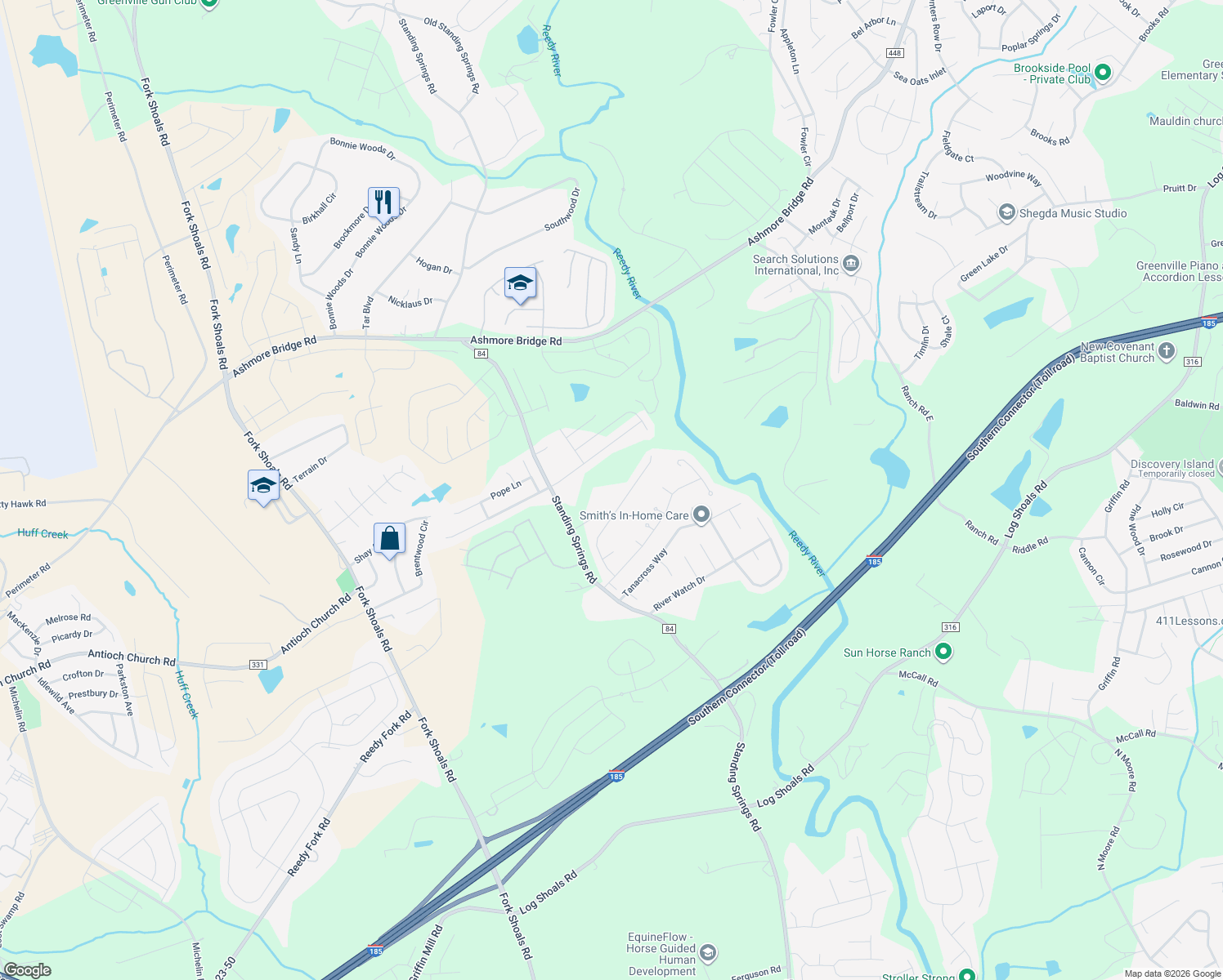 map of restaurants, bars, coffee shops, grocery stores, and more near 1863 Standing Springs Road in Greenville