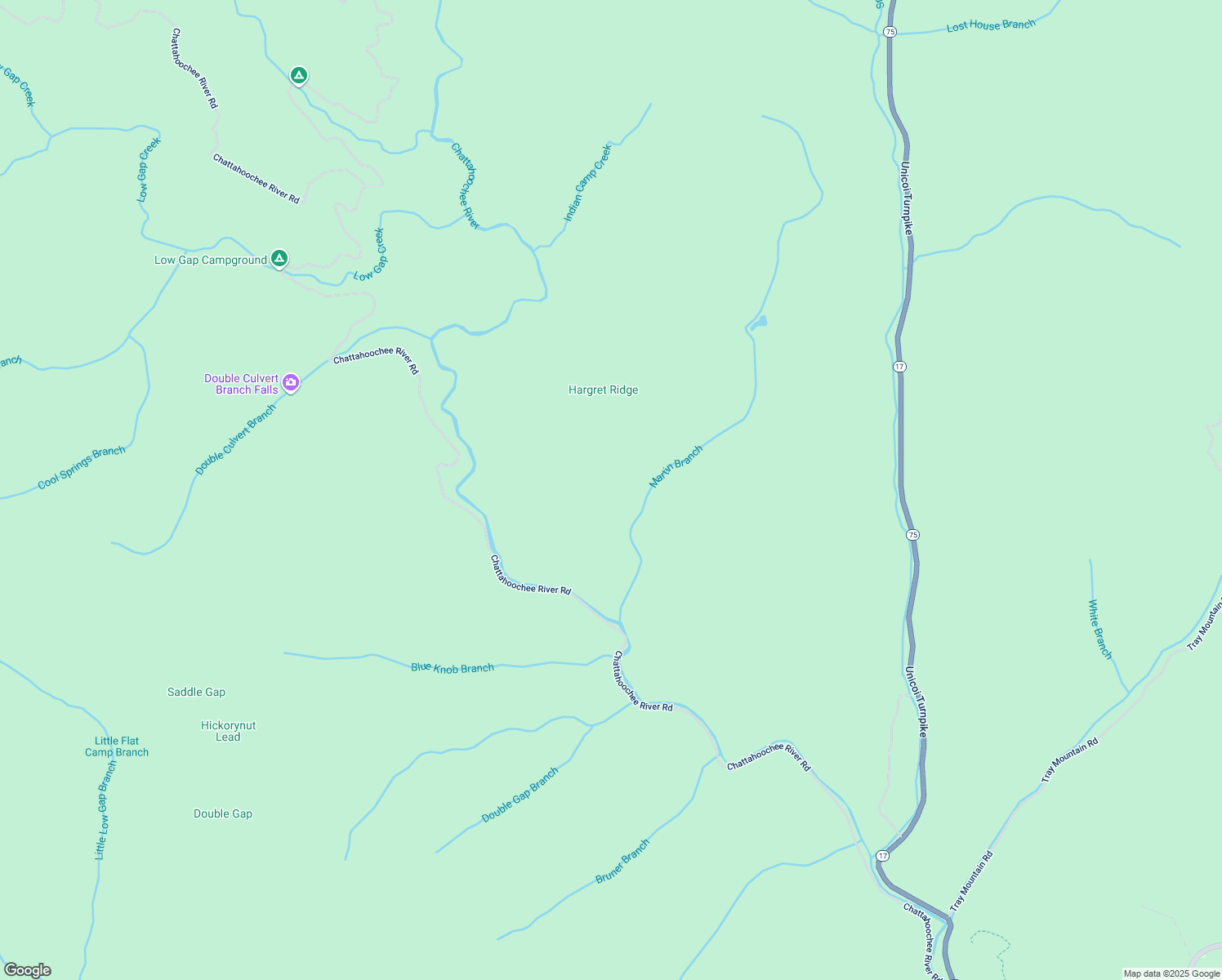 map of restaurants, bars, coffee shops, grocery stores, and more near Chattahoochee River Road in Helen