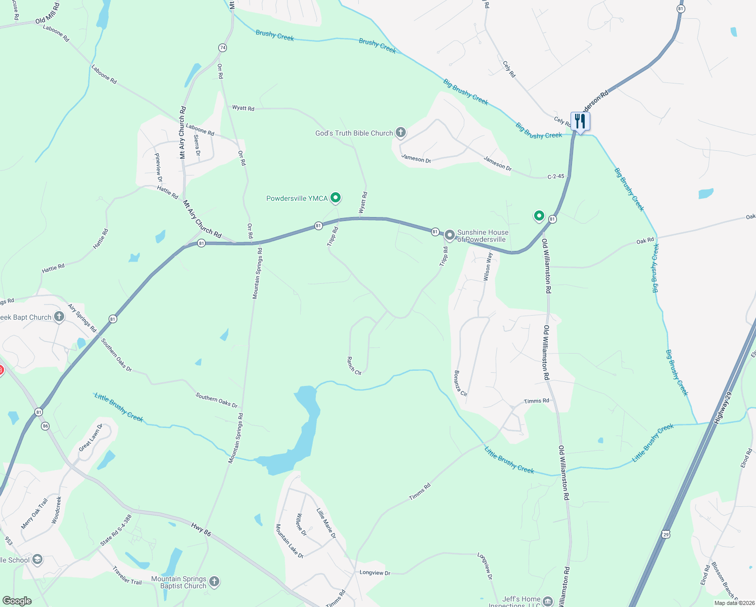 map of restaurants, bars, coffee shops, grocery stores, and more near 400 Tripp Road in Piedmont