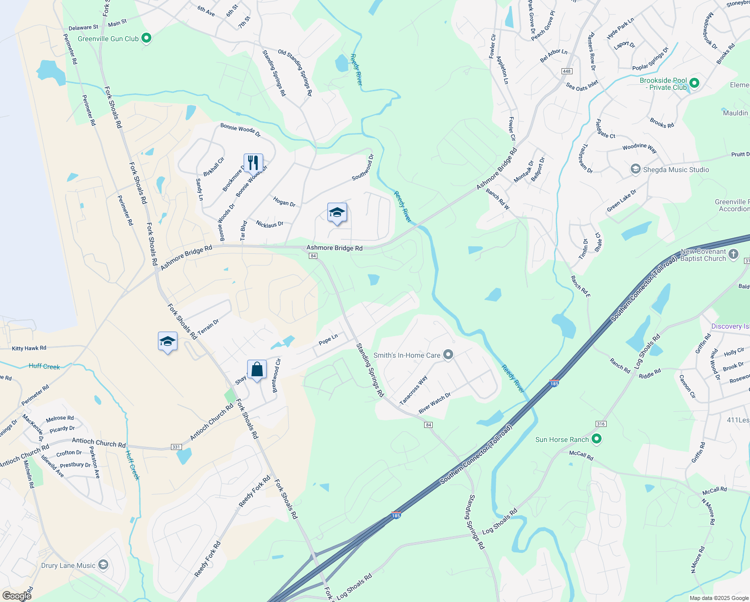 map of restaurants, bars, coffee shops, grocery stores, and more near 855 Ashmore Bridge Road in Greenville