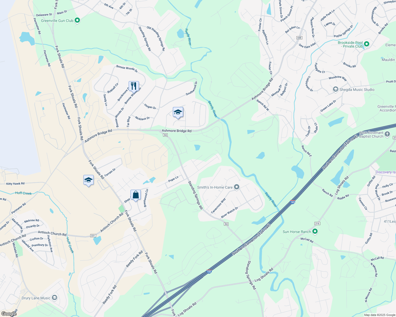 map of restaurants, bars, coffee shops, grocery stores, and more near 855 Ashmore Bridge Road in Greenville