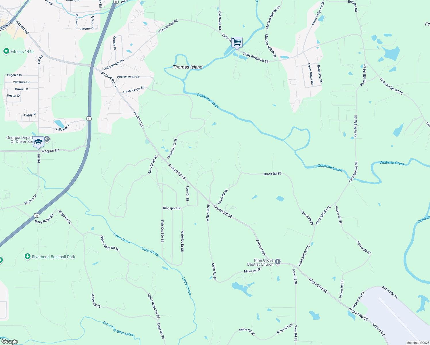 map of restaurants, bars, coffee shops, grocery stores, and more near 1027 Mobley Mill Road Southeast in Dalton