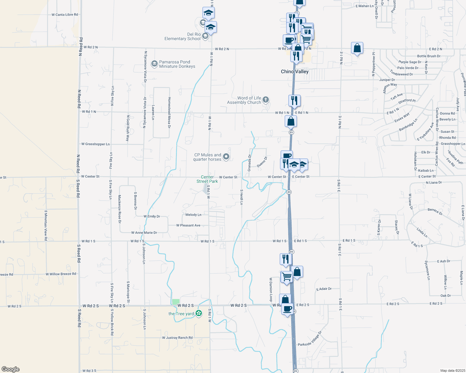 map of restaurants, bars, coffee shops, grocery stores, and more near 154 South Heidi Lane in Chino Valley