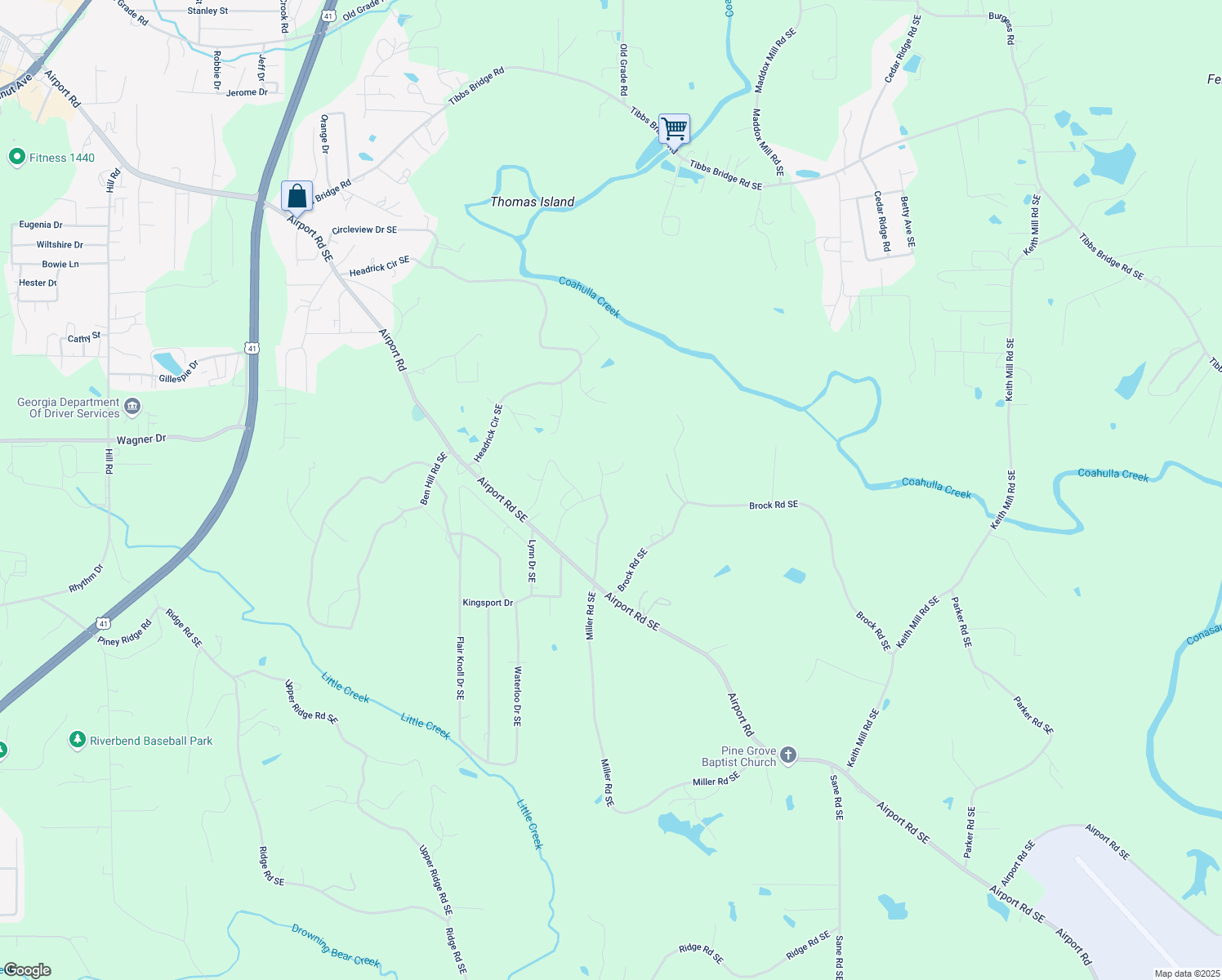 map of restaurants, bars, coffee shops, grocery stores, and more near 1027 Mobley Mill Road Southeast in Dalton