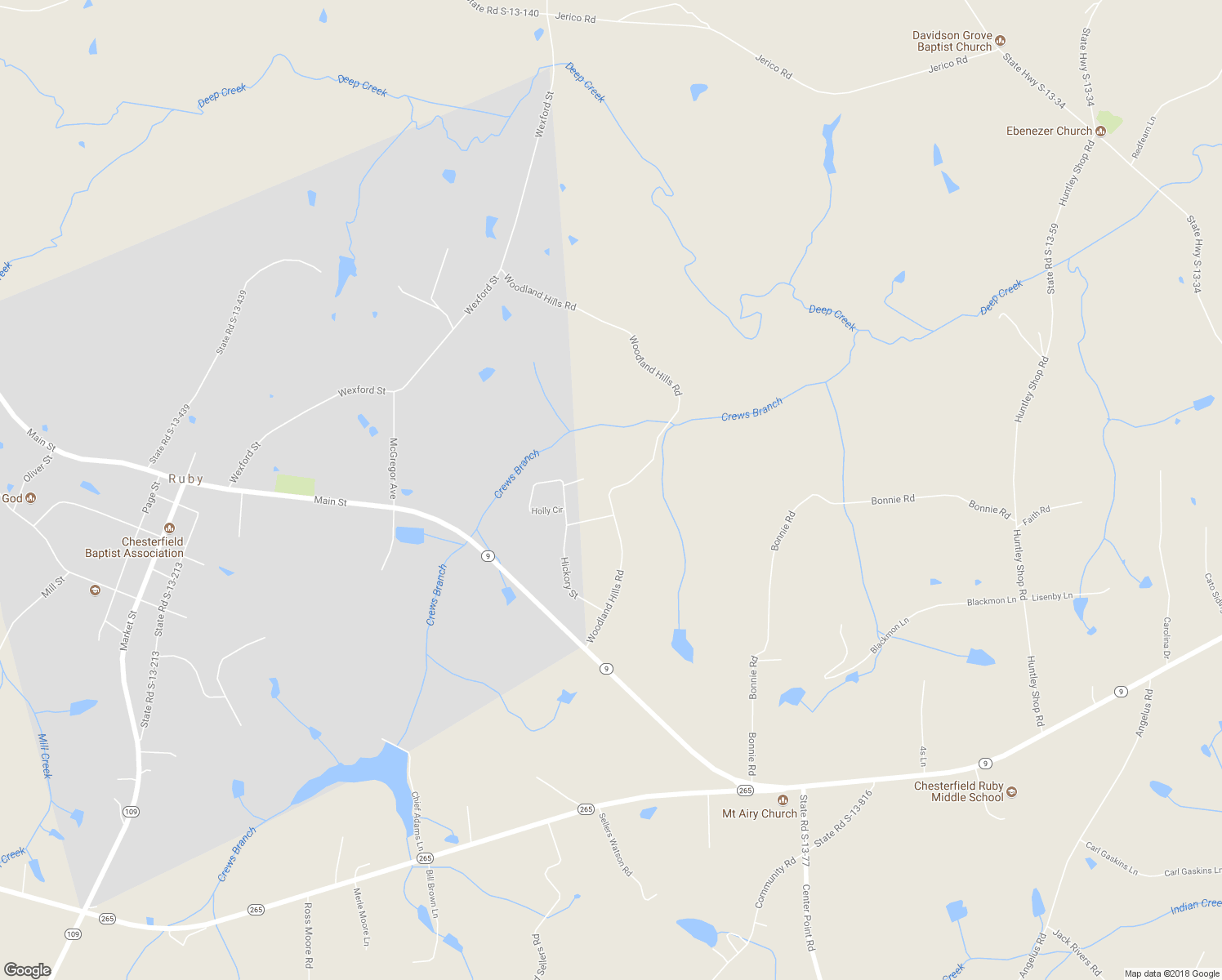 map of restaurants, bars, coffee shops, grocery stores, and more near Woodland Hills Road in Ruby