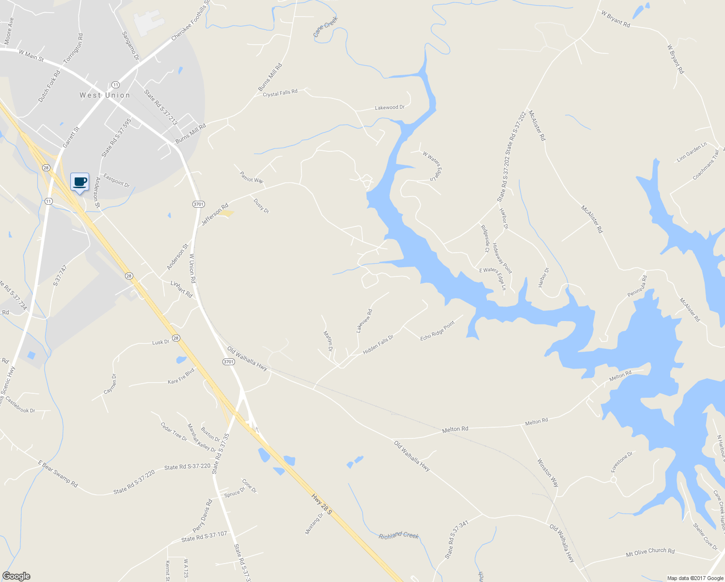 map of restaurants, bars, coffee shops, grocery stores, and more near 916 Doubloon in West Union
