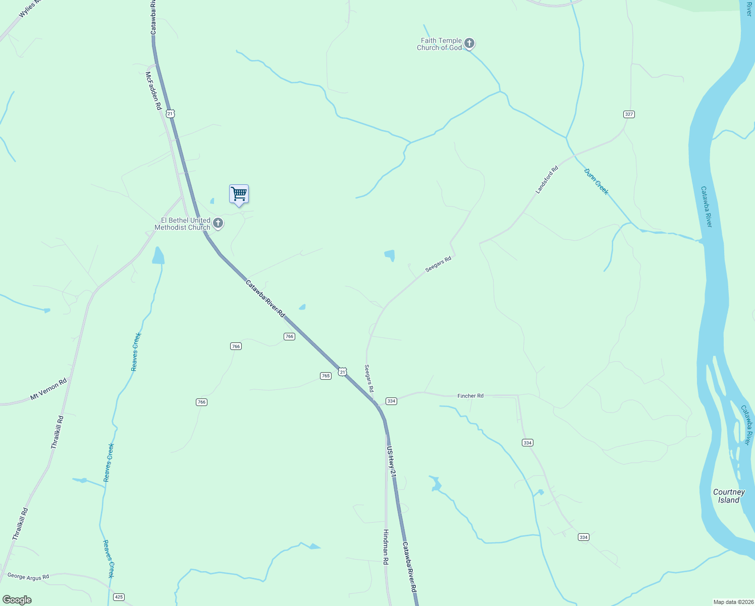 map of restaurants, bars, coffee shops, grocery stores, and more near 1029 Seegars Rd in Fort Lawn