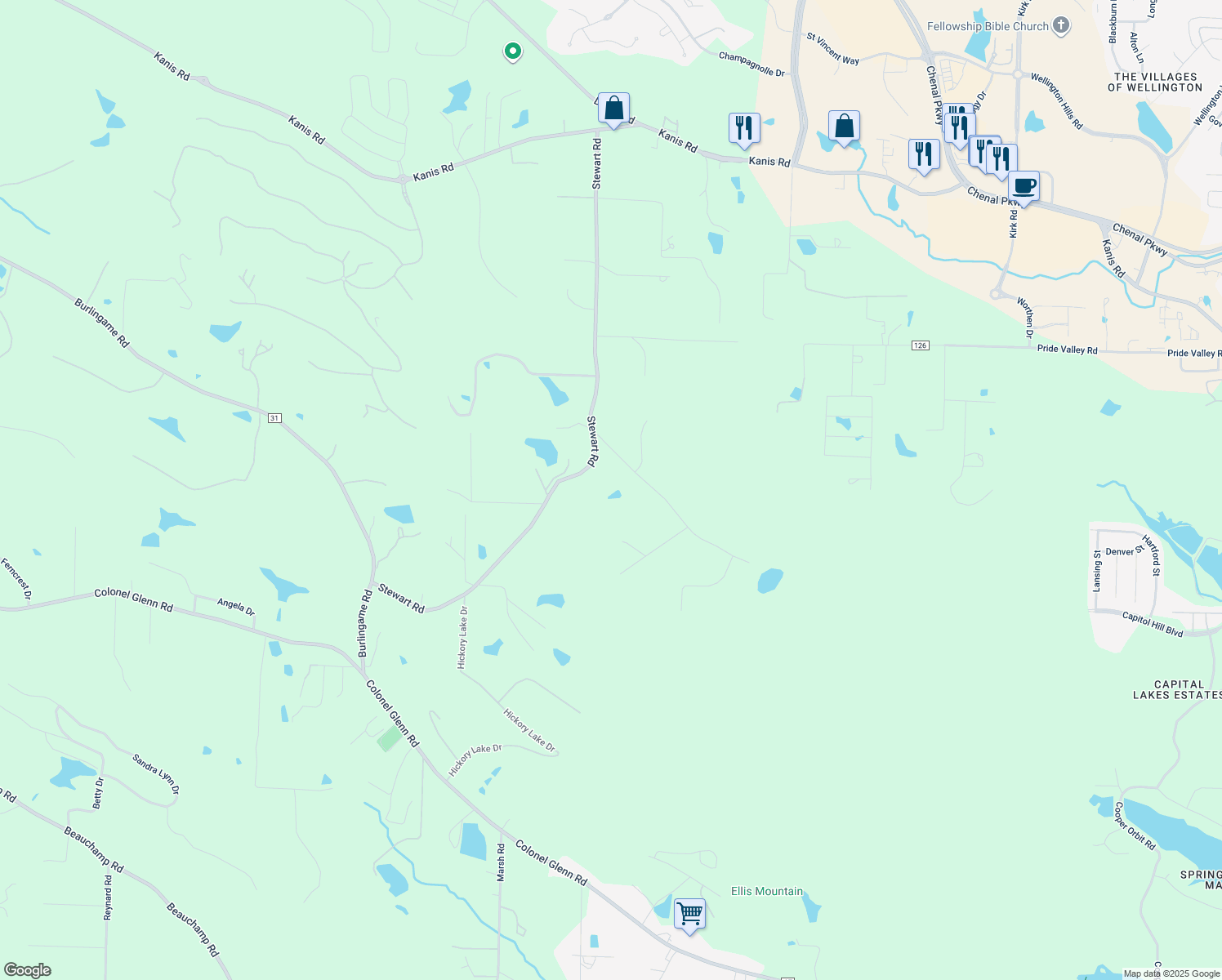 map of restaurants, bars, coffee shops, grocery stores, and more near 1203 Stewart Road in Little Rock