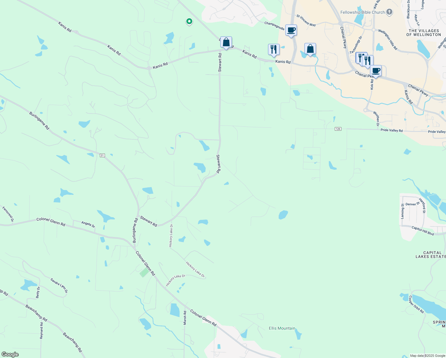 map of restaurants, bars, coffee shops, grocery stores, and more near 1203 Stewart Road in Little Rock