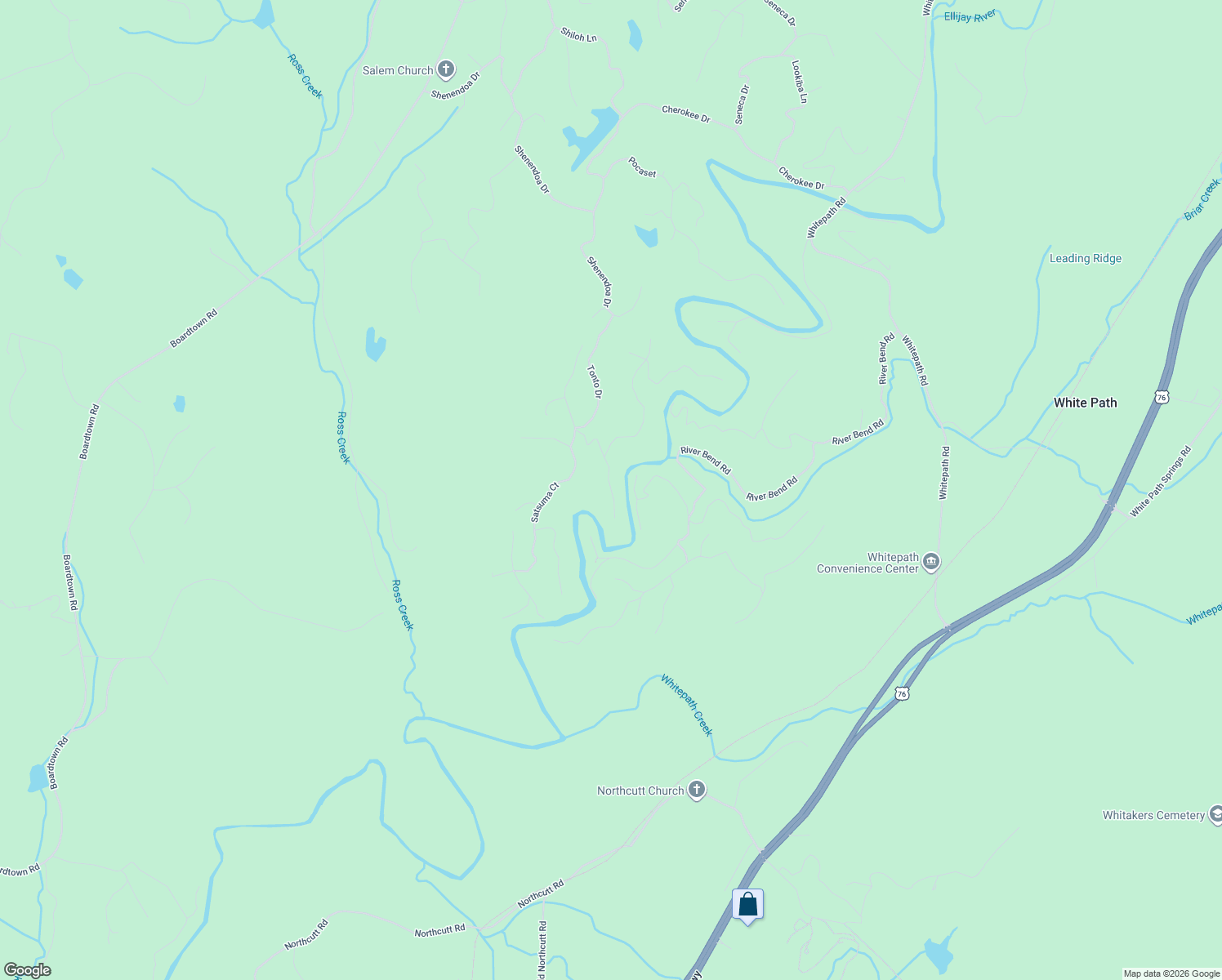 map of restaurants, bars, coffee shops, grocery stores, and more near 364 Nahunta Court in Ellijay