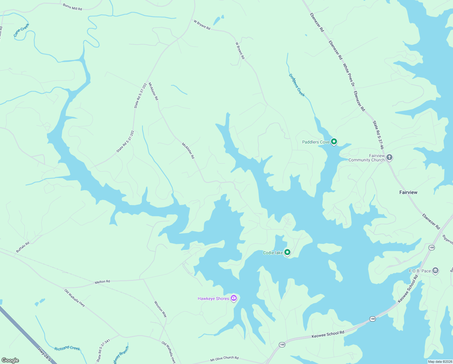 map of restaurants, bars, coffee shops, grocery stores, and more near McAlister Road in West Union