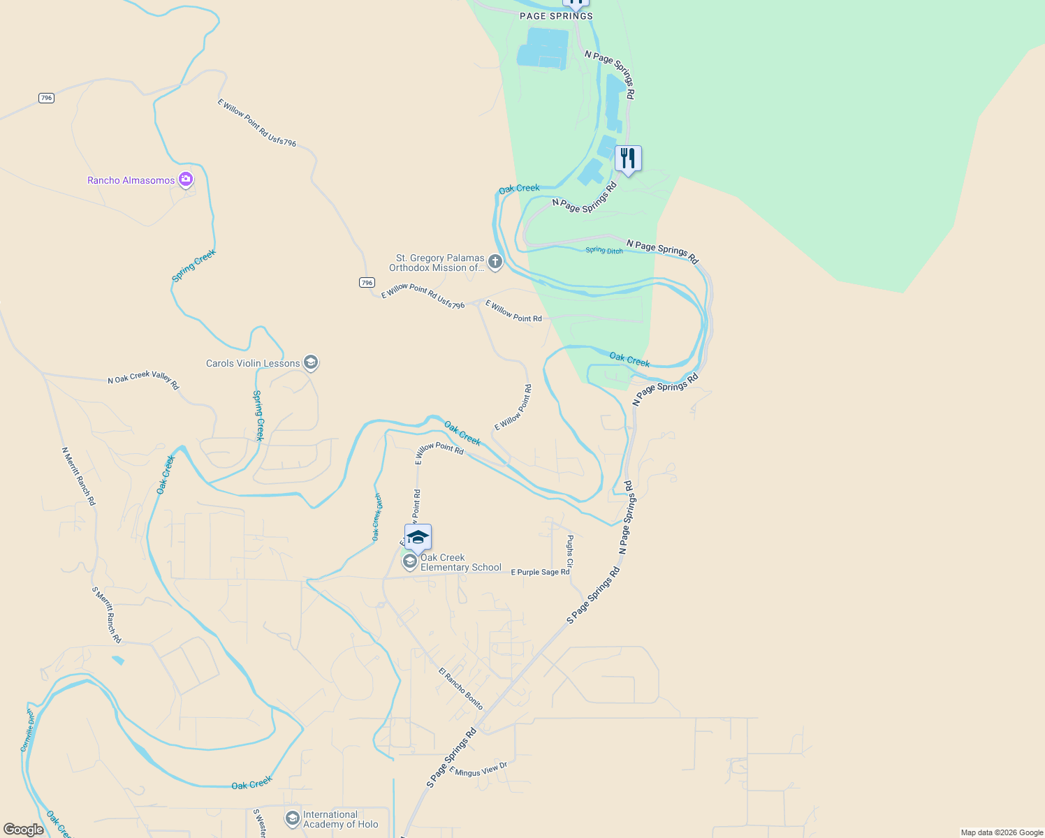 map of restaurants, bars, coffee shops, grocery stores, and more near 900-998 East Willow Point Road in Cornville