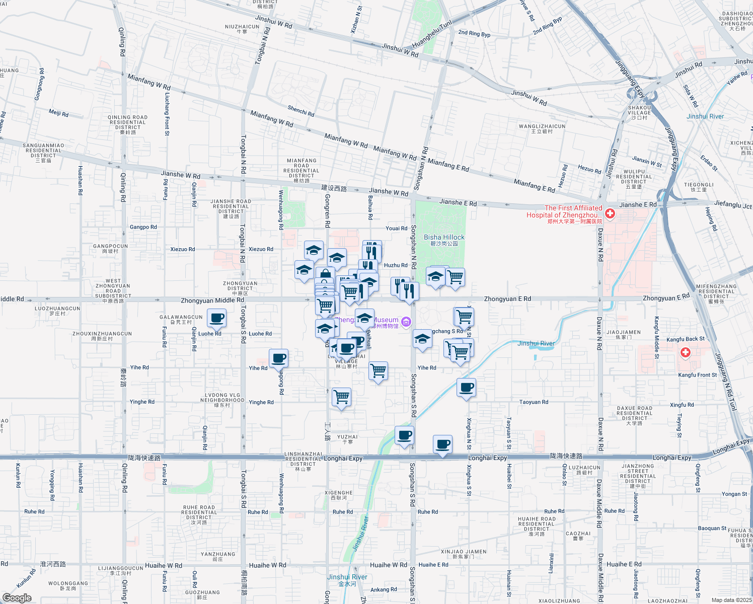 map of restaurants, bars, coffee shops, grocery stores, and more near in Zheng Zhou Shi