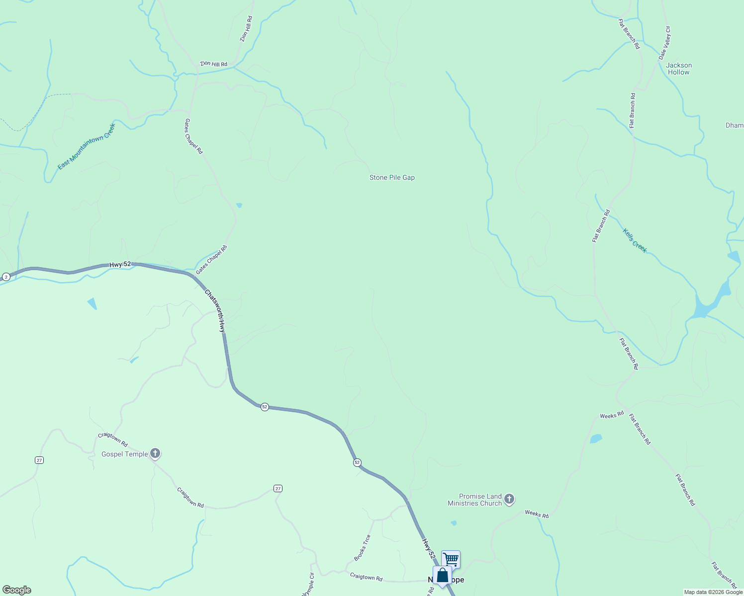 map of restaurants, bars, coffee shops, grocery stores, and more near 1239 New Hope Road in Ellijay