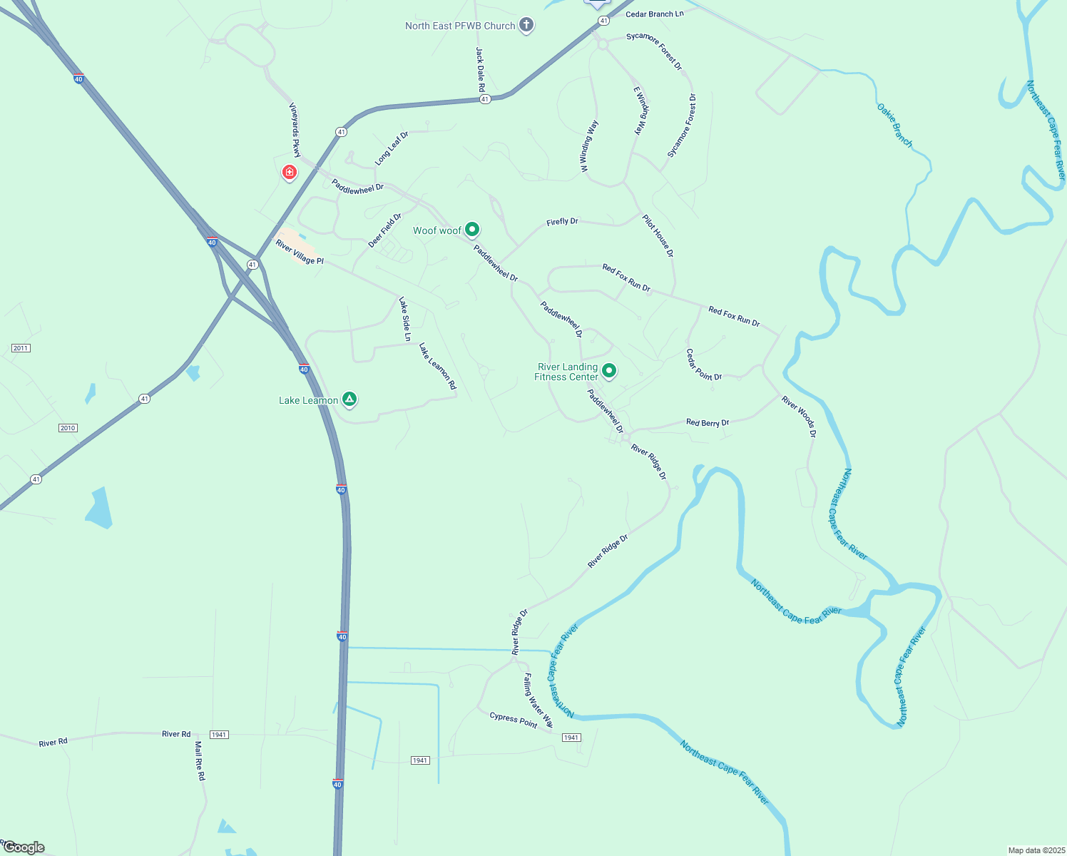 map of restaurants, bars, coffee shops, grocery stores, and more near 127 October Glory Drive in Wallace