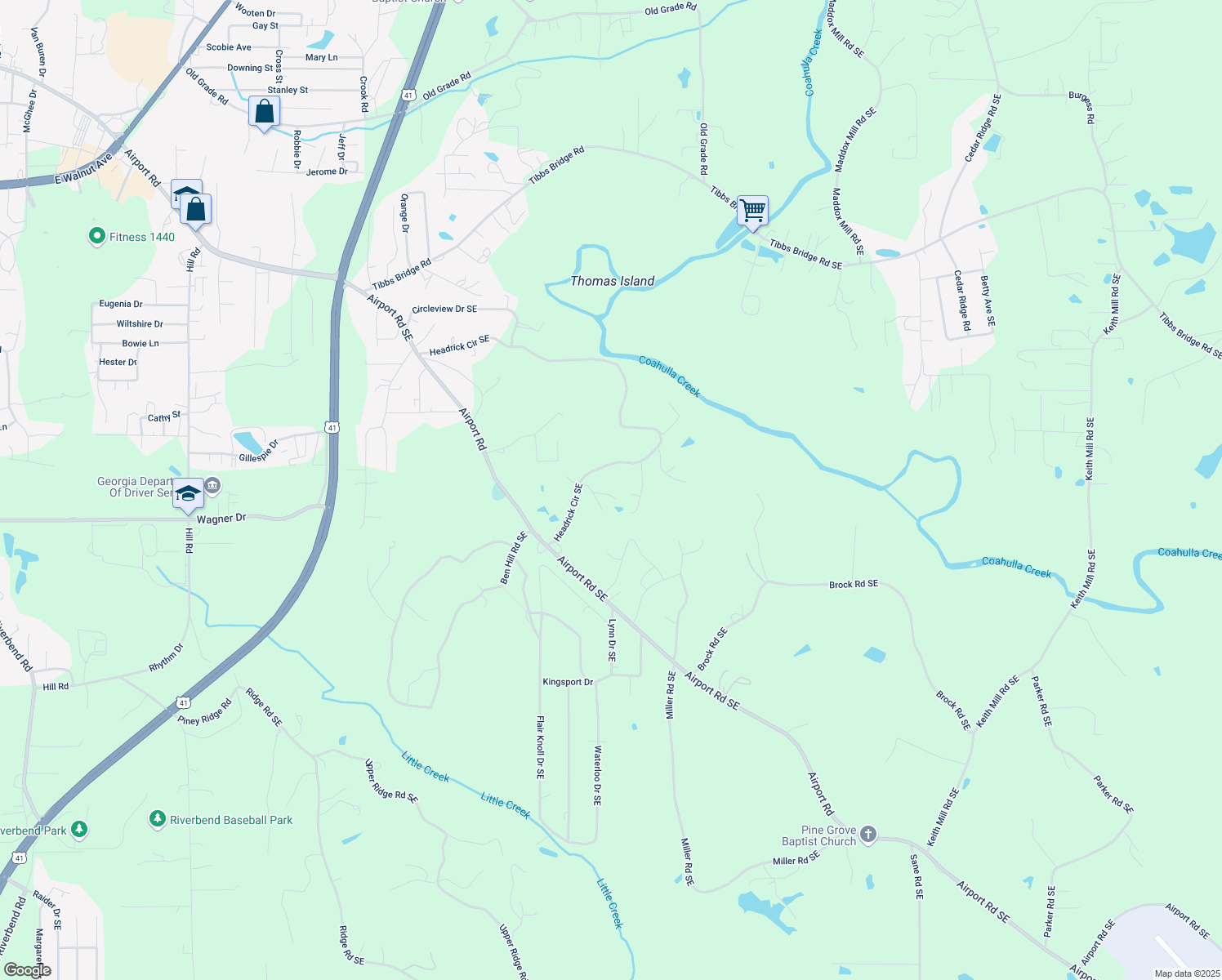 map of restaurants, bars, coffee shops, grocery stores, and more near 3617 Winland Drive Southeast in Dalton