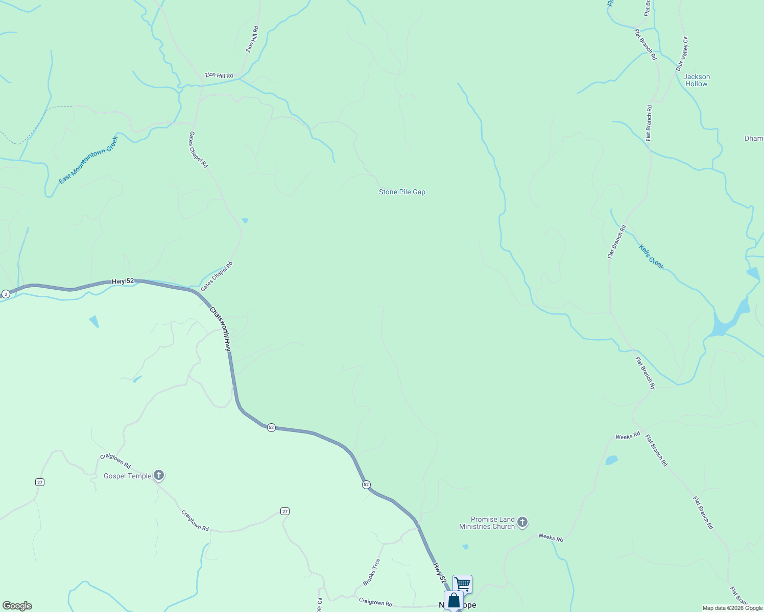 map of restaurants, bars, coffee shops, grocery stores, and more near 1239 New Hope Road in Ellijay