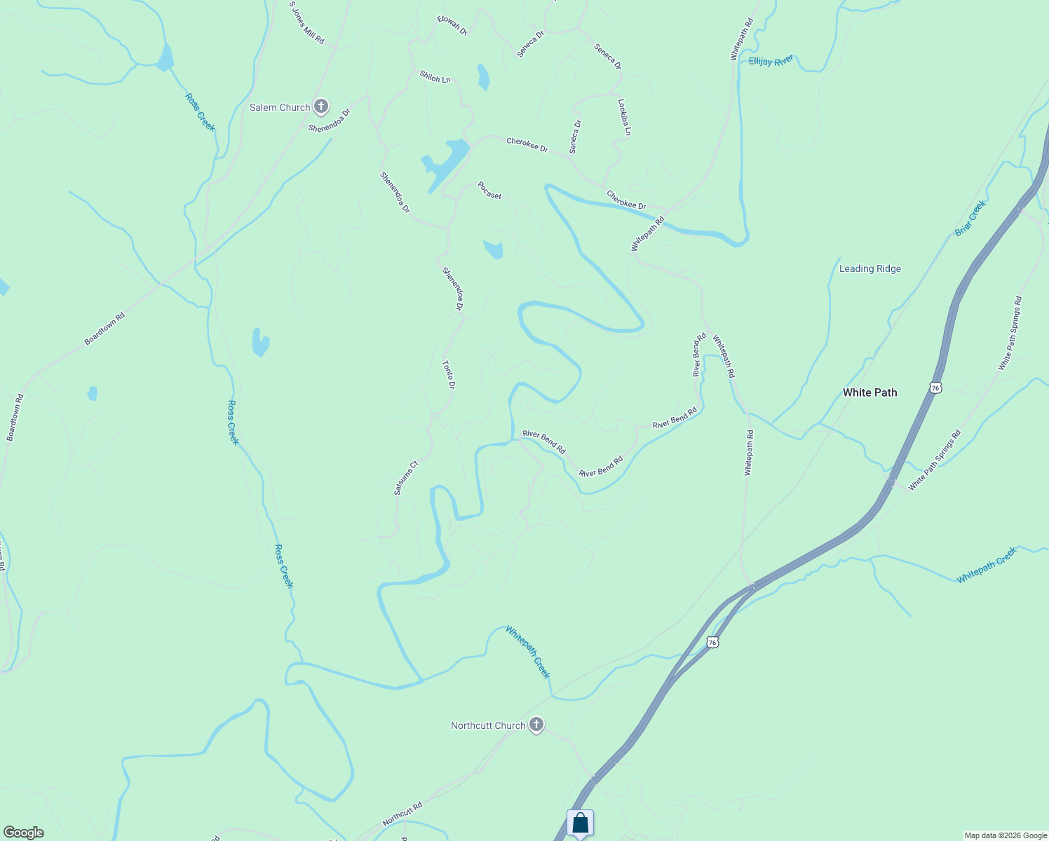 map of restaurants, bars, coffee shops, grocery stores, and more near 1062 River Bend Road in Ellijay