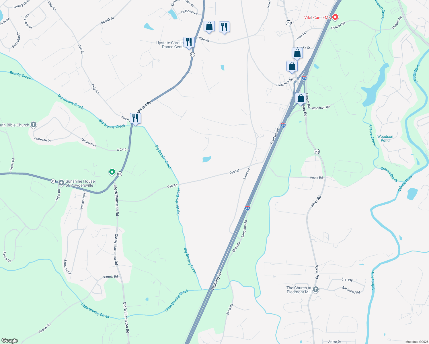 map of restaurants, bars, coffee shops, grocery stores, and more near 229 Oak Road in Piedmont