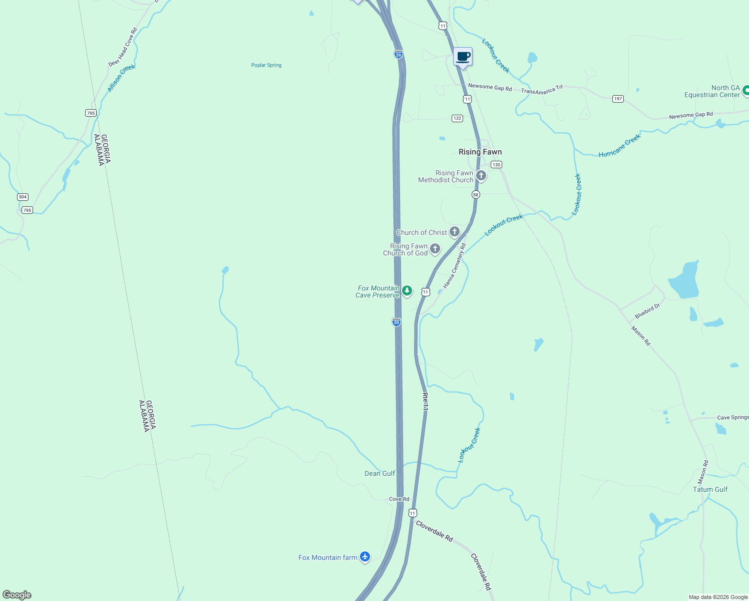 map of restaurants, bars, coffee shops, grocery stores, and more near in Rising Fawn