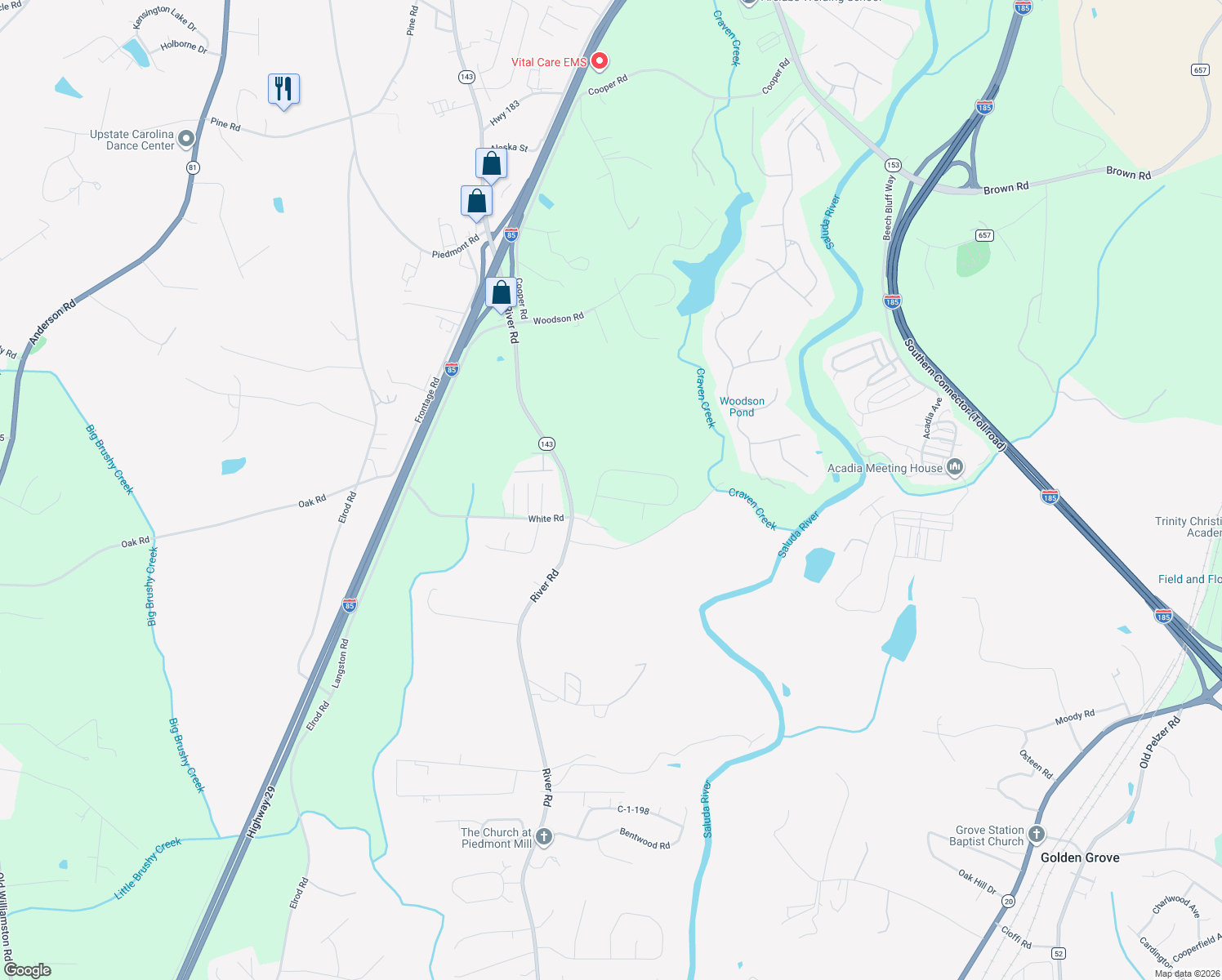 map of restaurants, bars, coffee shops, grocery stores, and more near 2200-2288 River Road in Piedmont