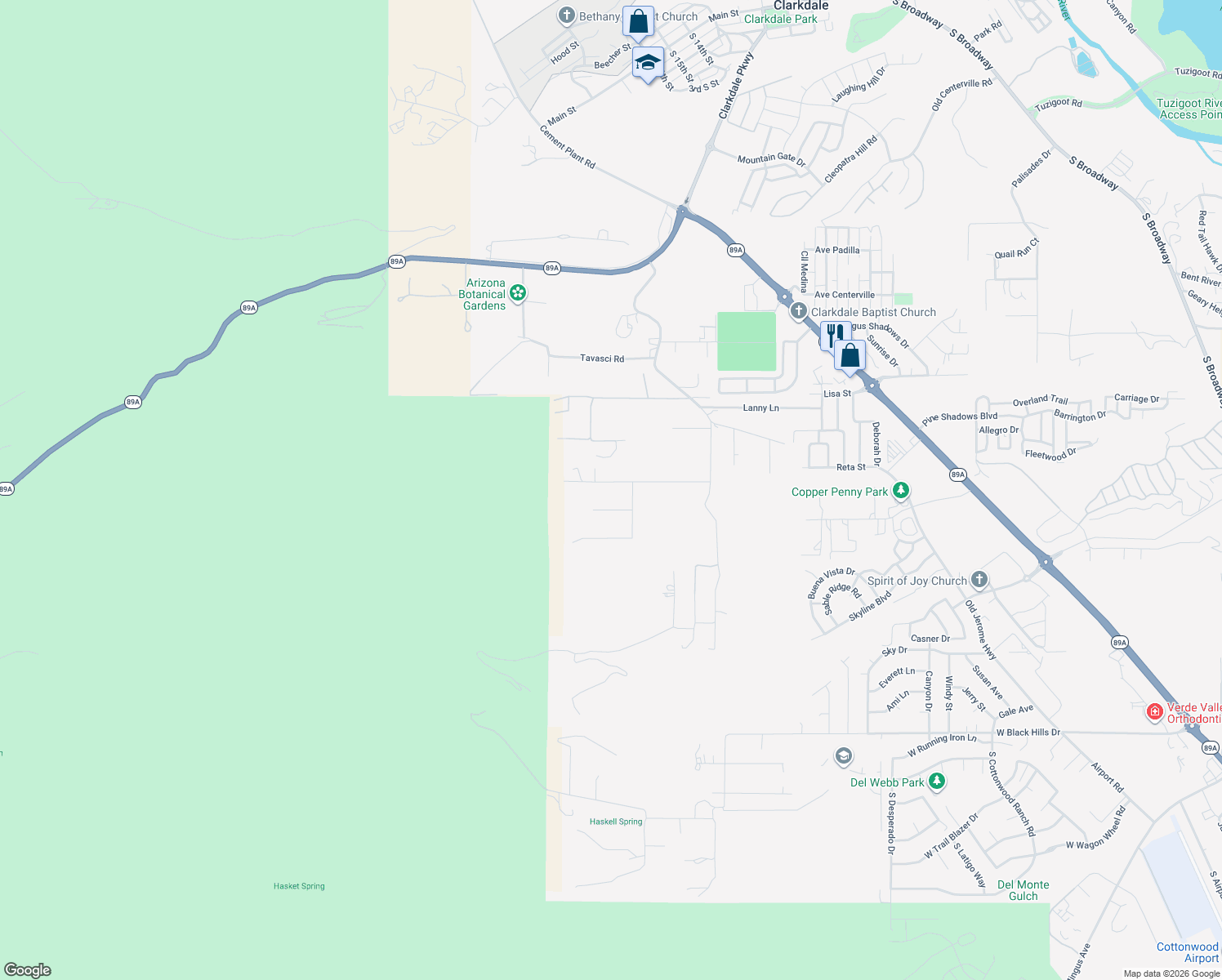 map of restaurants, bars, coffee shops, grocery stores, and more near 1385 Mountain Rd in Clarkdale