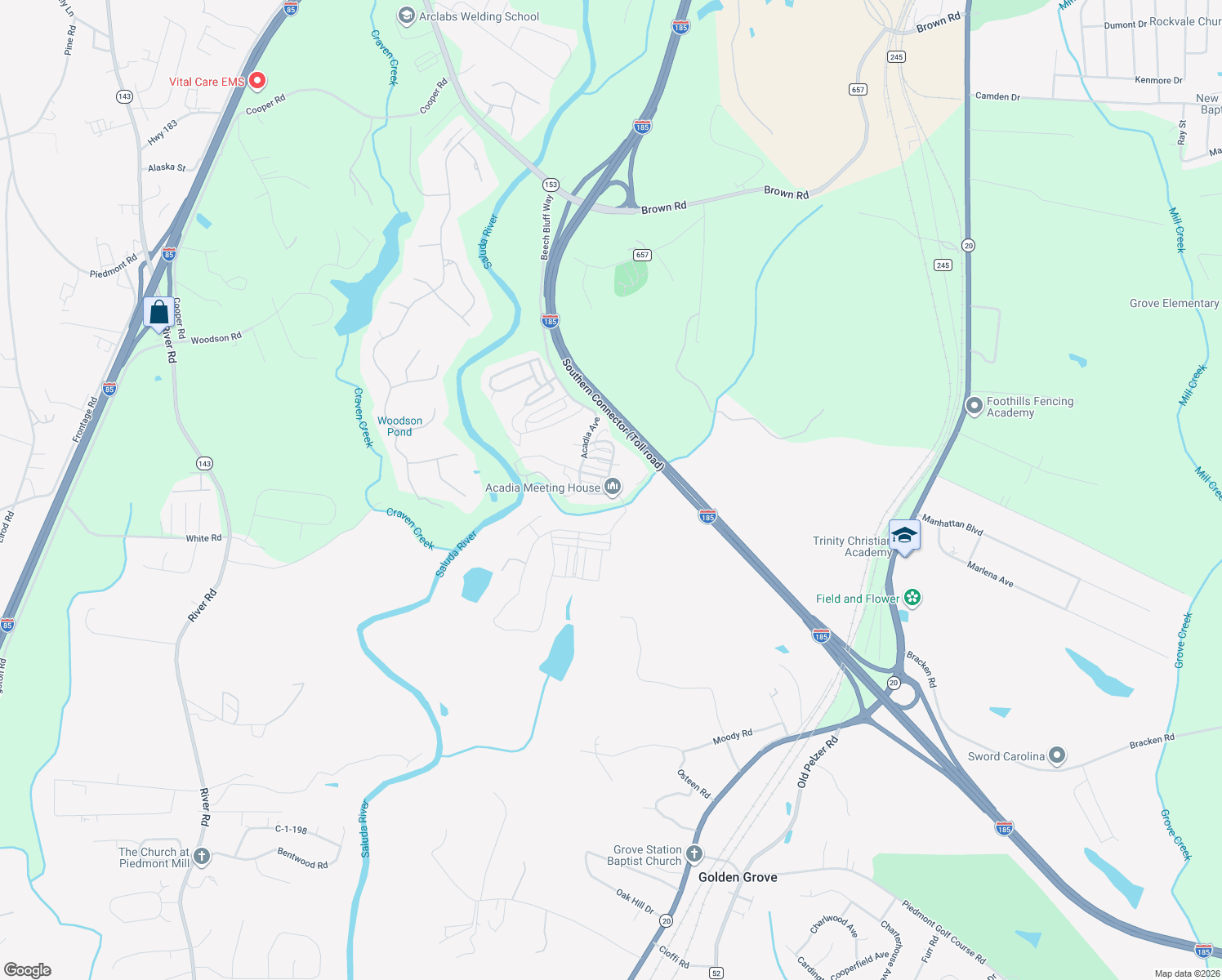 map of restaurants, bars, coffee shops, grocery stores, and more near 159 Father's Drive in Piedmont