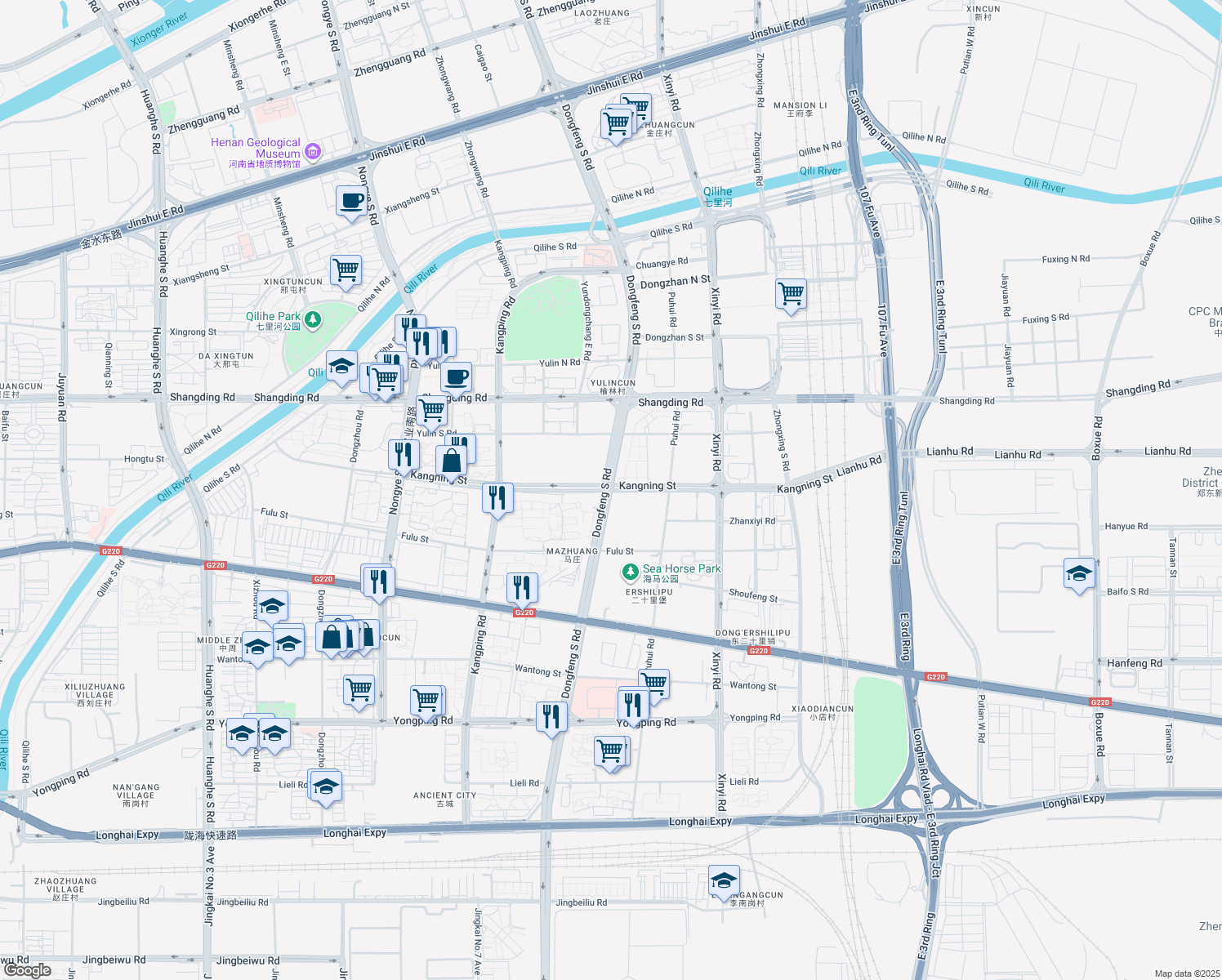 map of restaurants, bars, coffee shops, grocery stores, and more near in Zhengzhou Shi