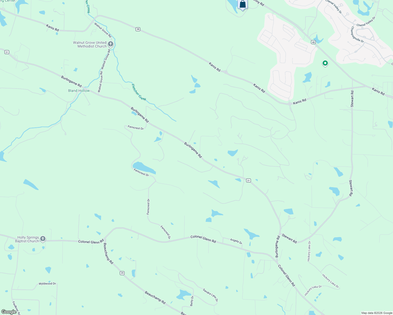 map of restaurants, bars, coffee shops, grocery stores, and more near 16501 Burlingame Road in Little Rock