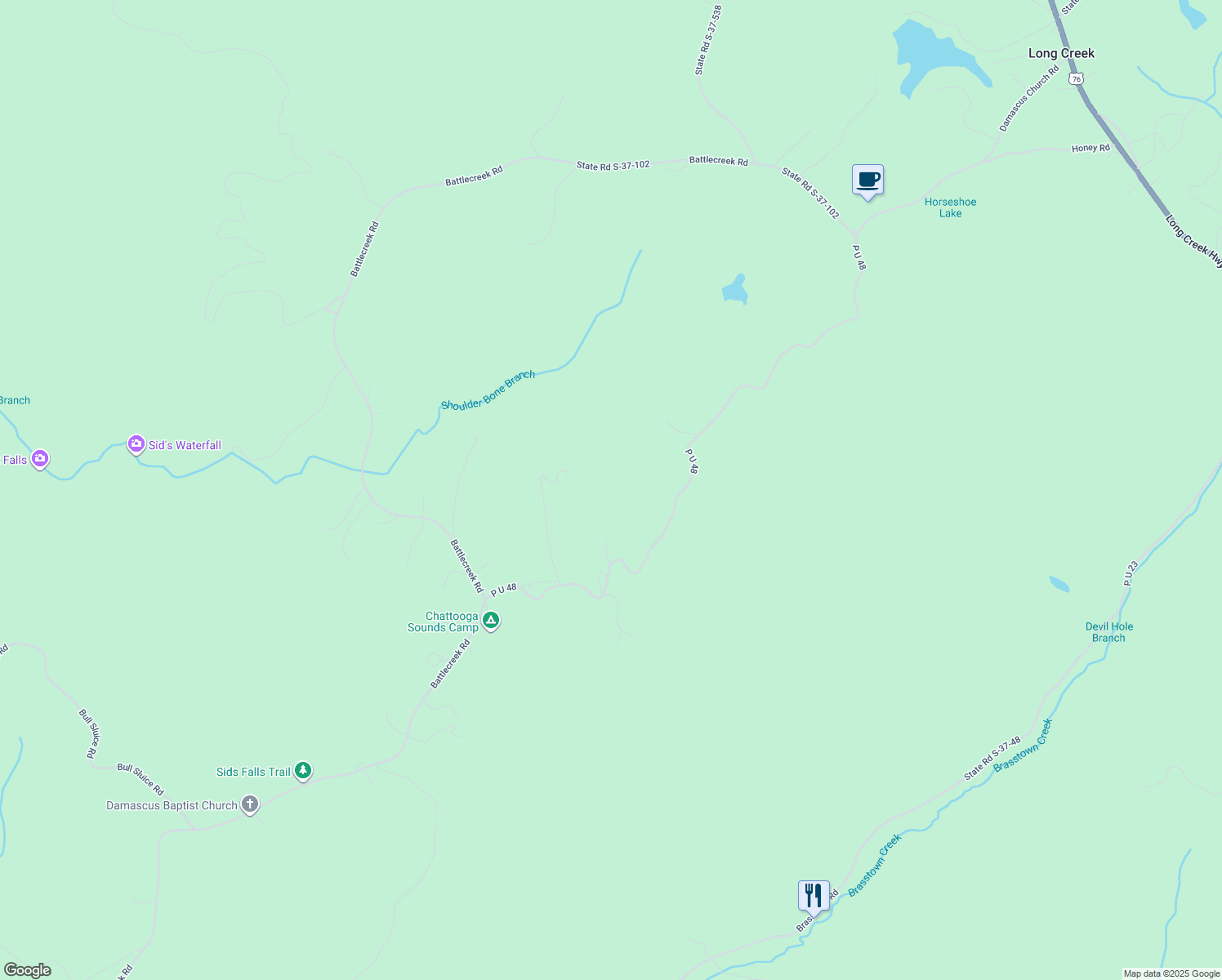 map of restaurants, bars, coffee shops, grocery stores, and more near in Long Creek