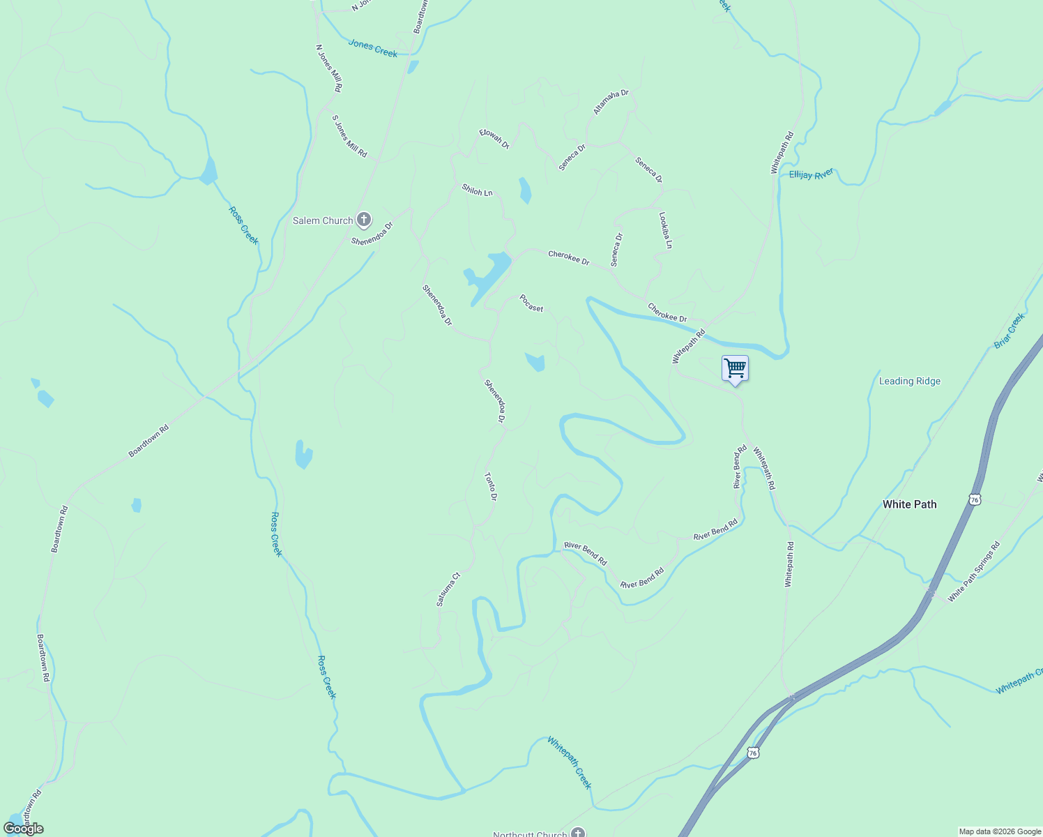 map of restaurants, bars, coffee shops, grocery stores, and more near 1390 Shenendoa Drive in Ellijay