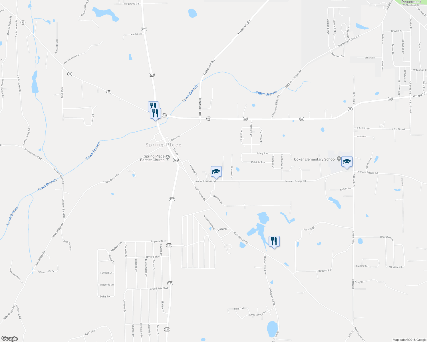 map of restaurants, bars, coffee shops, grocery stores, and more near 2795 Leonard Bridge Road in Chatsworth