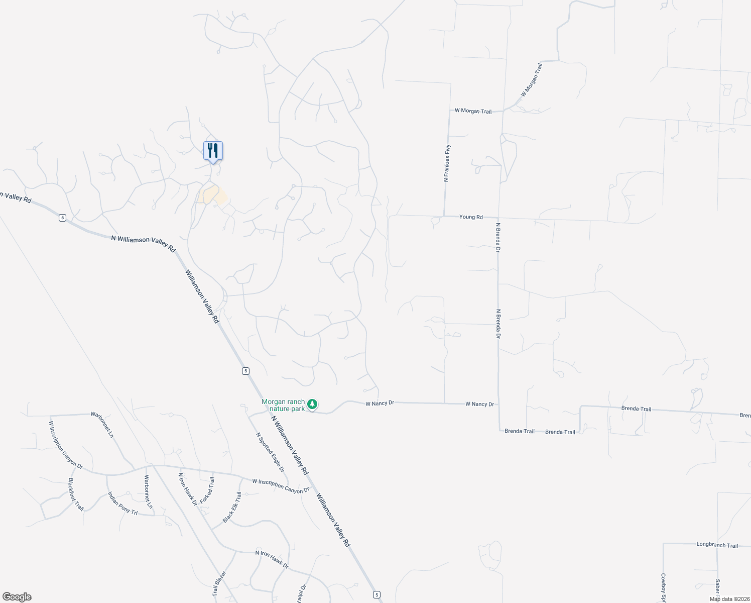map of restaurants, bars, coffee shops, grocery stores, and more near 5235 West Three Forks Road in Chino Valley