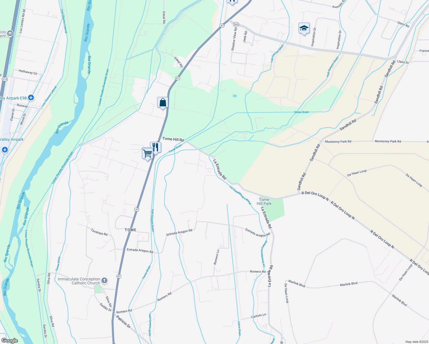 map of restaurants, bars, coffee shops, grocery stores, and more near 17 Keeney Lane in Los Lunas